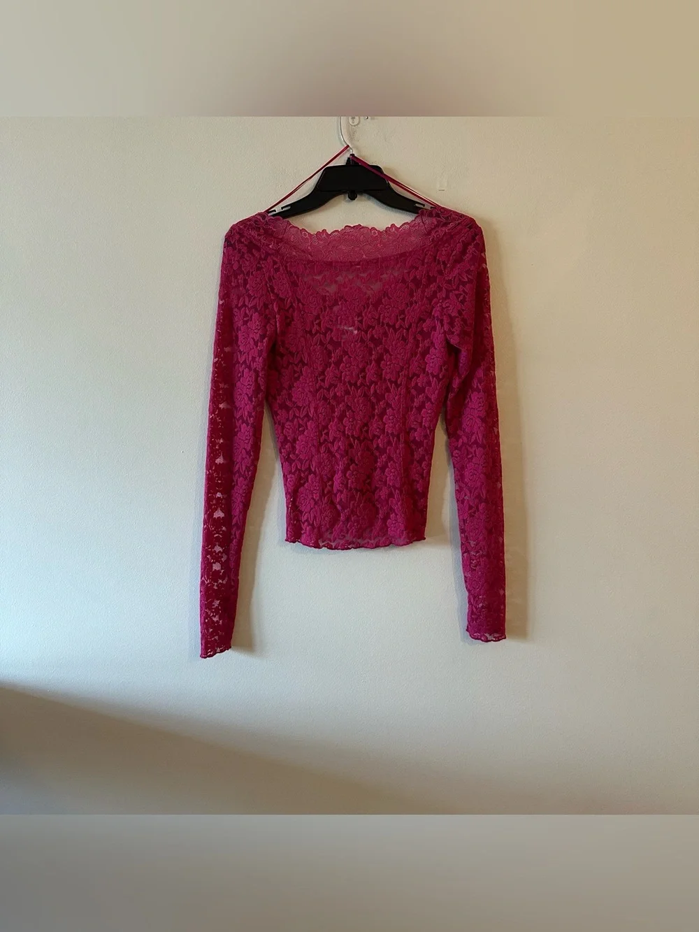NEW Free People Intimately FP All Night Lace Long Sleeve Stranglove Pink Sheer S